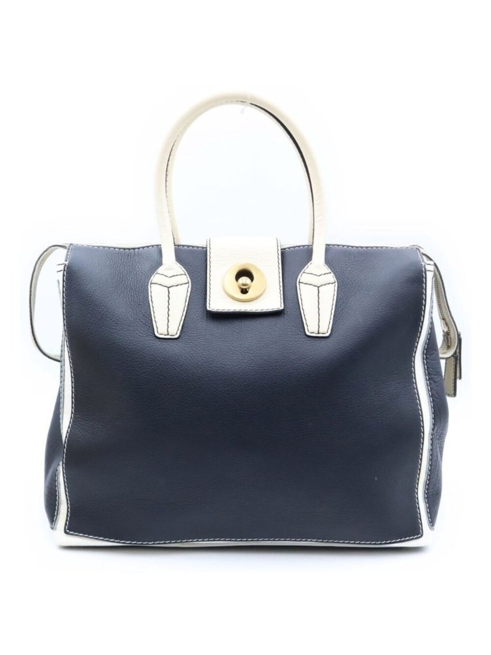 Saint Laurent Paris Muse Two Cabas Tote Bag Navy White Leather
